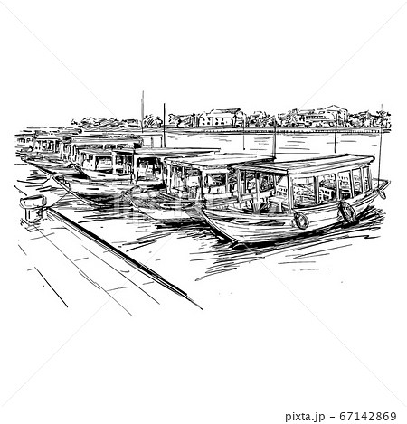Drawing of the boat in Vietnam Hoi An  67142869