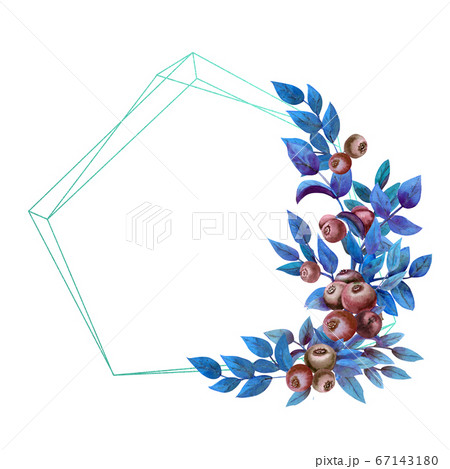 Geometric frame with ripe blueberries in blue tones on a white isolated background. Watercolor illustration Geometric frame with ripe blueberries in blue tones on a white isolated background. Watercolor illustration 67143180
