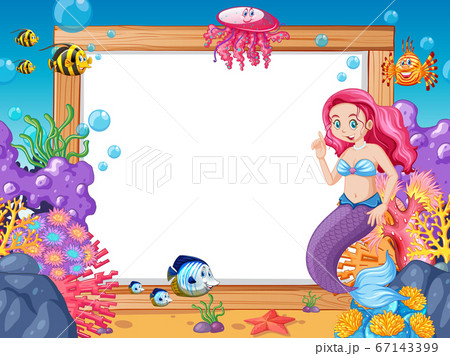 Mermaid and sea animal theme with blank banner Mermaid and sea animal theme with blank banner 67143399