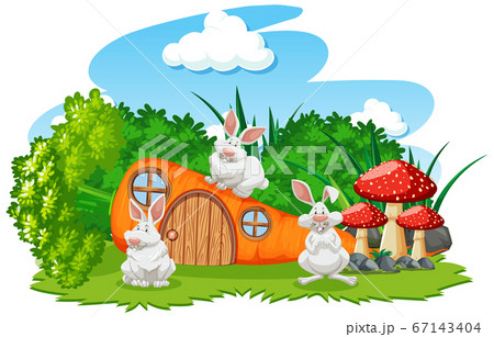 Carrot house with three mouses cartoon style on 67143404