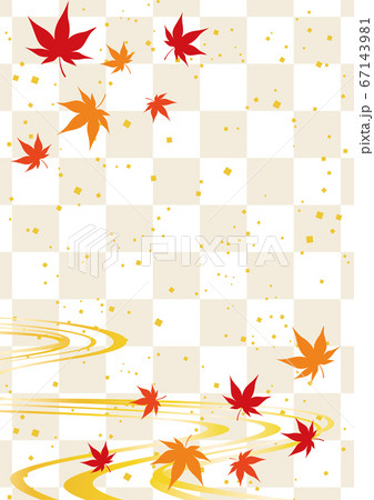 紅葉と和柄の背景フレーム 67143981
