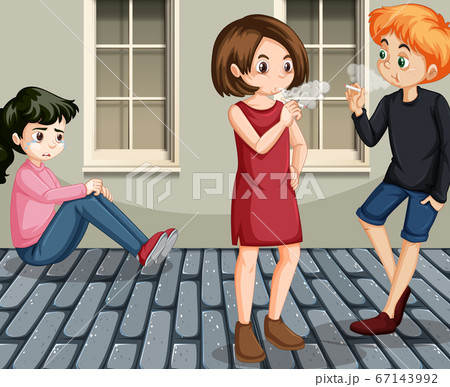 Domestic violence scene with people smoking on the Domestic violence scene with people smoking on the 67143992