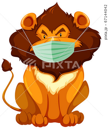 Lion cartoon charater wearing mask 67144042