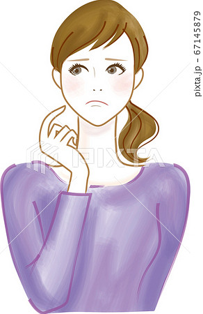 納得のいかない顔をして悩んだり迷ったりしている女性のイラスト素材