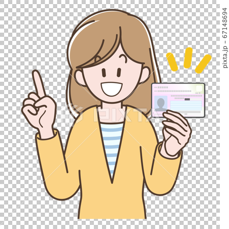 Illustration of a young woman with my number card Illustration of a young woman with my number card 67148694