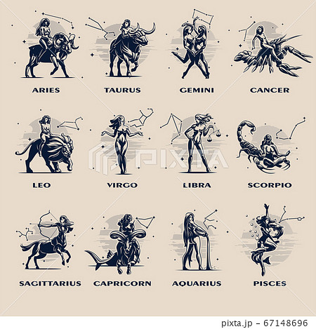 A collection of all the zodiac signs. Stock Illustration