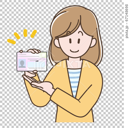 Illustration of a young woman with my number card Illustration of a young woman with my number card 67148698