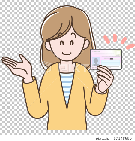 Illustration of a young woman with my number card Illustration of a young woman with my number card 67148699