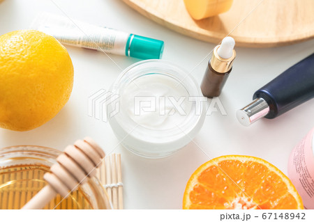 Composition with cosmetic cream on white Composition with cosmetic cream on white 67148942