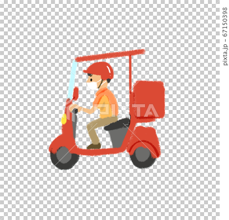 Services provided by restaurants: Men riding a delivery bike (with mask) Services provided by restaurants: Men riding a delivery bike (with mask) 67150398