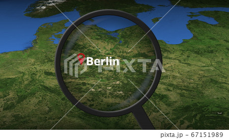 Loupe finds Berlin city on the map, 3d rendering 67151989