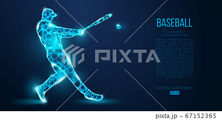 Abstract baseball player from particles on blue background. All elements on a separate layers, color can be changed to any other. Low poly neon wire outline geometric baseball player. Vector baseball Abstract baseball player from particles on blue background. All elements on a separate layers, color can be changed to any other. Low poly neon wire outline geometric baseball player. Vector baseball 67152365
