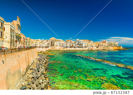 Scenic view of a promenade in Syracuse (Ortigya), Sicily, Italy 67152387