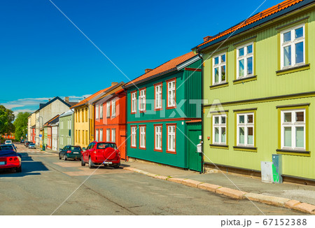 Colorful wooden houses on a street of Oslo, Norway 67152388