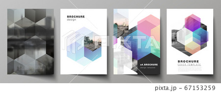 Vector layout of A4 format cover mockups design templates with abstract shapes and colors for brochure, flyer layout, booklet, cover design, book design, brochure cover. 67153259