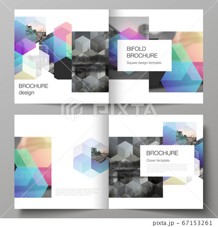 Vector layout of two covers templates with abstract shapes and colors for square design bifold brochure, flyer, magazine, cover design, book design, brochure cover. 67153261