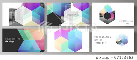 Vector layout of the presentation slides design business templates, multipurpose template with colorful hexagons, geometric shapes, tech background for presentation brochure, brochure cover, report. Vector layout of the presentation slides design business templates, multipurpose template with colorful hexagons, geometric shapes, tech background for presentation brochure, brochure cover, report. 67153262