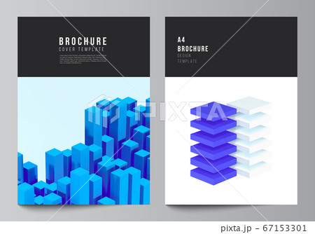Vector layout of A4 cover mockups templates for brochure, flyer layout, booklet, cover design, book design. 3d render vector composition with dynamic realistic geometric blue shapes in motion. 67153301