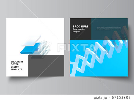 Vector layout of two square format covers templates for brochure, flyer, cover design, book design, brochure cover. 3d render vector composition with dynamic realistic geometric blue shapes in motion. Vector layout of two square format covers templates for brochure, flyer, cover design, book design, brochure cover. 3d render vector composition with dynamic realistic geometric blue shapes in motion. 67153302