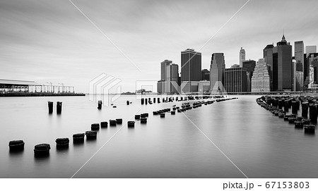 Manhattan skyline at cloudy day, black and white, New York, USA Manhattan skyline at cloudy day, black and white, New York, USA 67153803