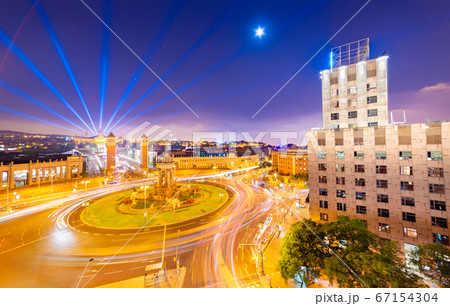 Night panorama of Barcelona, view of the central square (Placa d'Espanya), Spain Night panorama of Barcelona, view of the central square (Placa d'Espanya), Spain 67154304