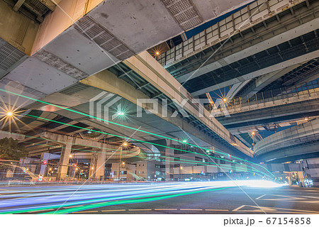 大阪 阿波座ジャンクションの夜景の写真素材