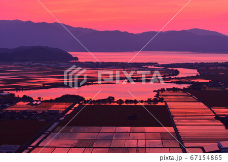 能登川水田夕照 67154865