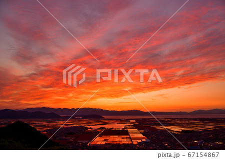 能登川水田夕照 67154867