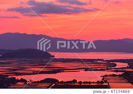 能登川水田夕照 67154869
