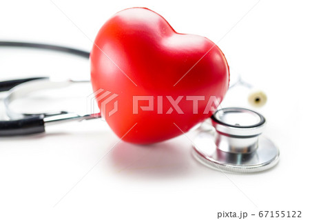Red heart and stethoscope on white background. 67155122