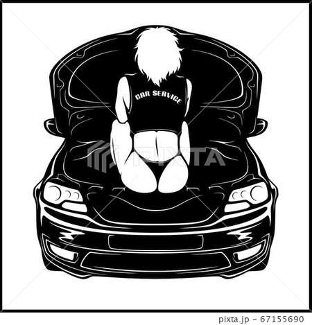 Girl in bikini - label for garage service - monochrome isolated on white 67155690