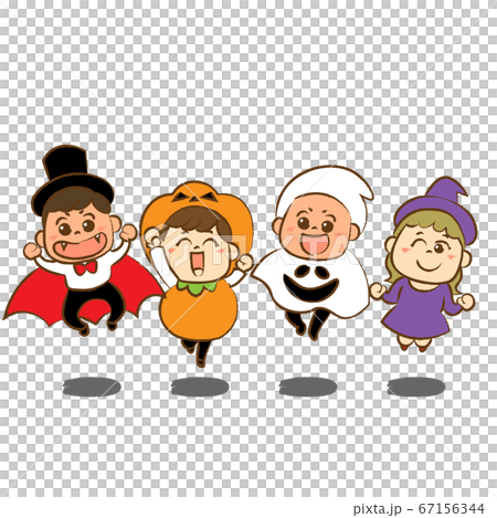 Children wearing Halloween costumes and jumping ① Children wearing Halloween costumes and jumping ① 67156344
