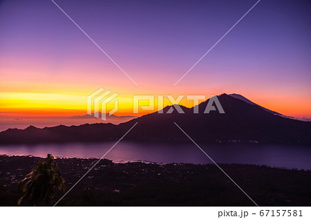 Sunrise panorama view from top of Batur volcano Sunrise panorama view from top of Batur volcano 67157581