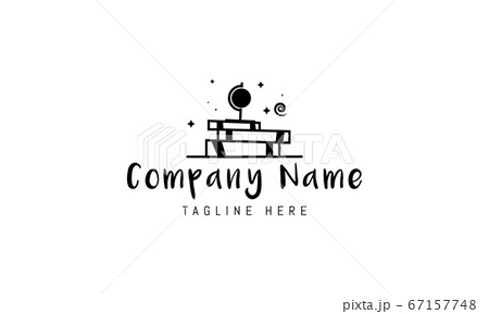 Vector logo on which an abstract image of a stack of books on which stands a small globe on a stand. Vector logo on which an abstract image of a stack of books on which stands a small globe on a stand. 67157748