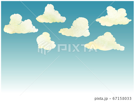 青い空と雲のお昼の素材イラスト 水彩 のイラスト素材