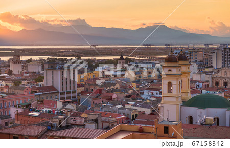 Panorama of Cagliari during the sunset, Sardinia, Italy 67158342