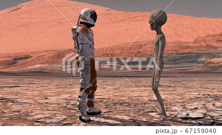 Astronaut meets a Martian on Mars. First contact. Astronaut meets a Martian on Mars. First contact. 67159040