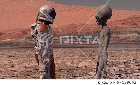 Astronaut meets a Martian on Mars. First contact. Astronaut meets a Martian on Mars. First contact. 67159042