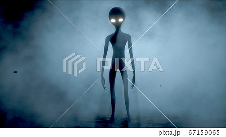 Scary gray alien walks and looks blinking on a 67159065