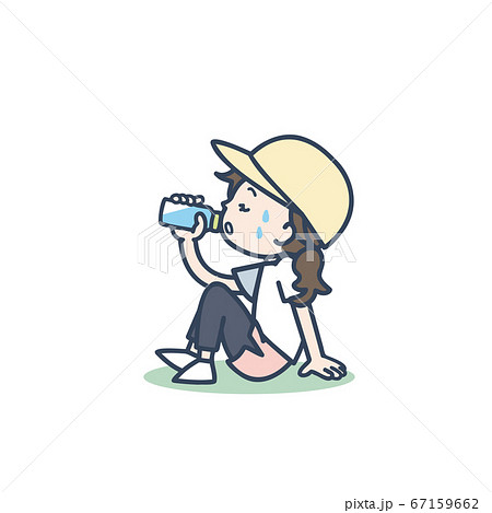 運動中 水分補給をする女性のイラストのイラスト素材