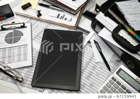 business office desk closeup - blank screen of 67159945