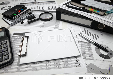 business office desk closeup - financial reports, business office desk closeup - financial reports, 67159953