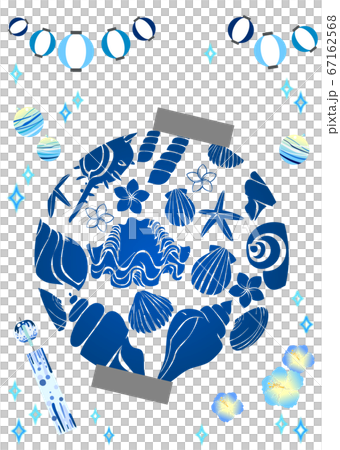 夏季節日廣告中國燈籠大貝殼圖案白色背景 67162568