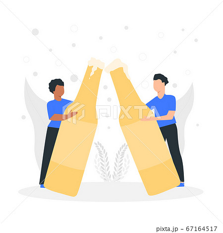 Two men cheering beer bottles 67164517