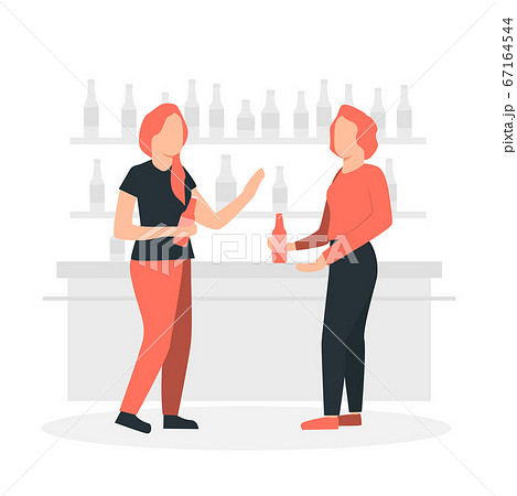 Two women talking around bar counter 67164544