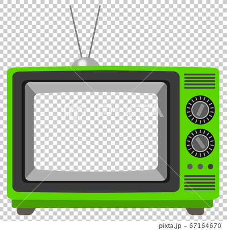 リアルでレトロな可愛いテレビ フレームイラスト 緑 ブラウン管の部分が透明もしくは白です のイラスト素材