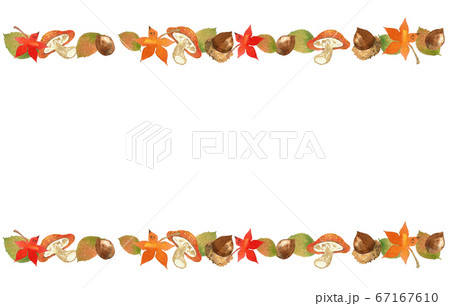 紅葉とドングリときのこの秋フレームのイラスト素材