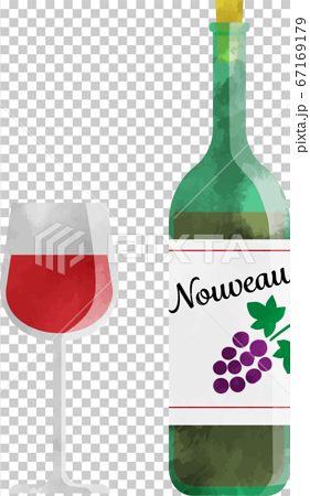 赤ワインとワイングラス 透け感のあるおしゃれな水彩風イラストのイラスト素材