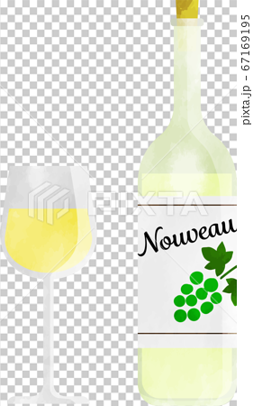 白ワインとワイングラス 透け感のある水彩風のおしゃれなイラストのイラスト素材