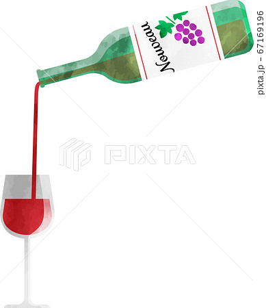 ワイングラスに赤ワインを注ぐ 透け感のある水彩風イラストのイラスト素材